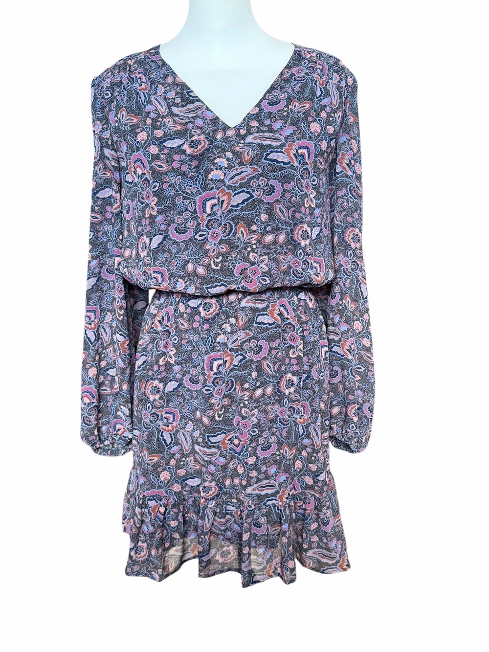 Evereve Dress Size Large Purple Paisley Romantic Fall Cottagecore Ruffle Boho - Picture 2 of 8